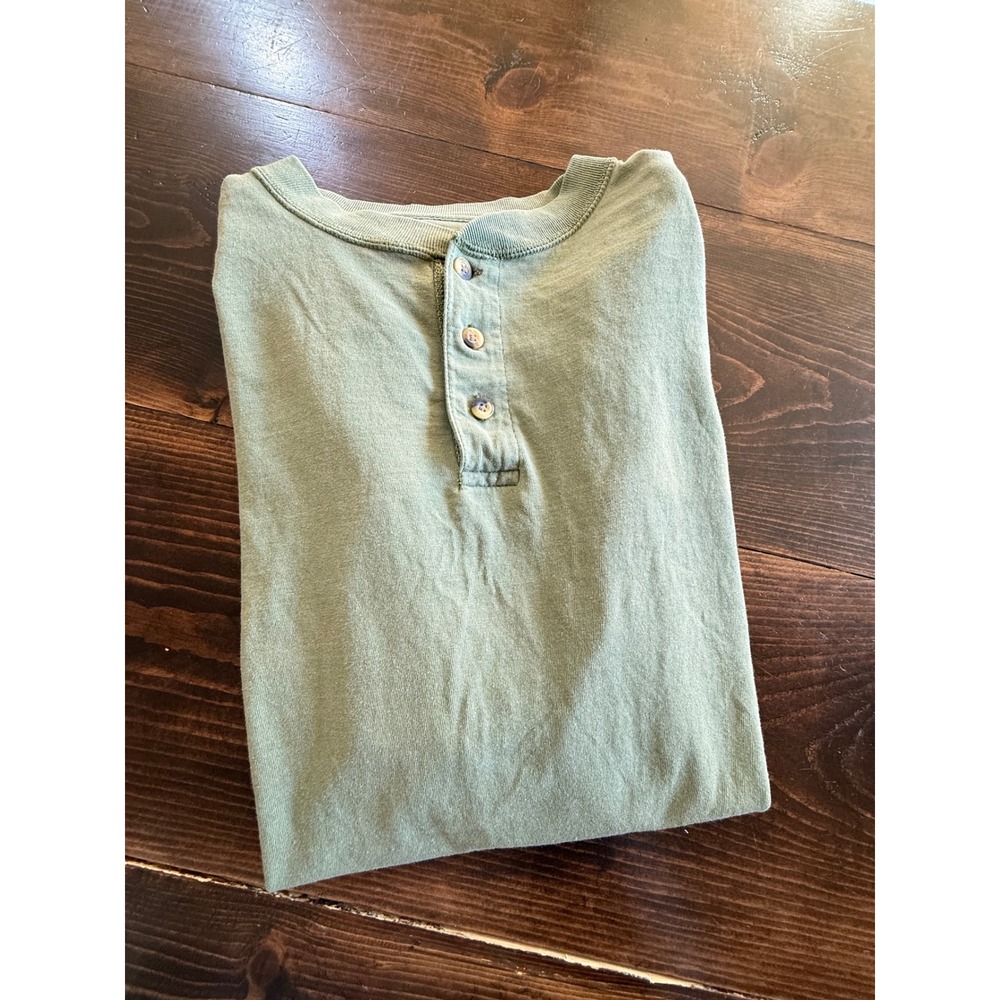Seattle Cotton Works Mens Large Green Cotton Short Sleeve Henley Shirt L